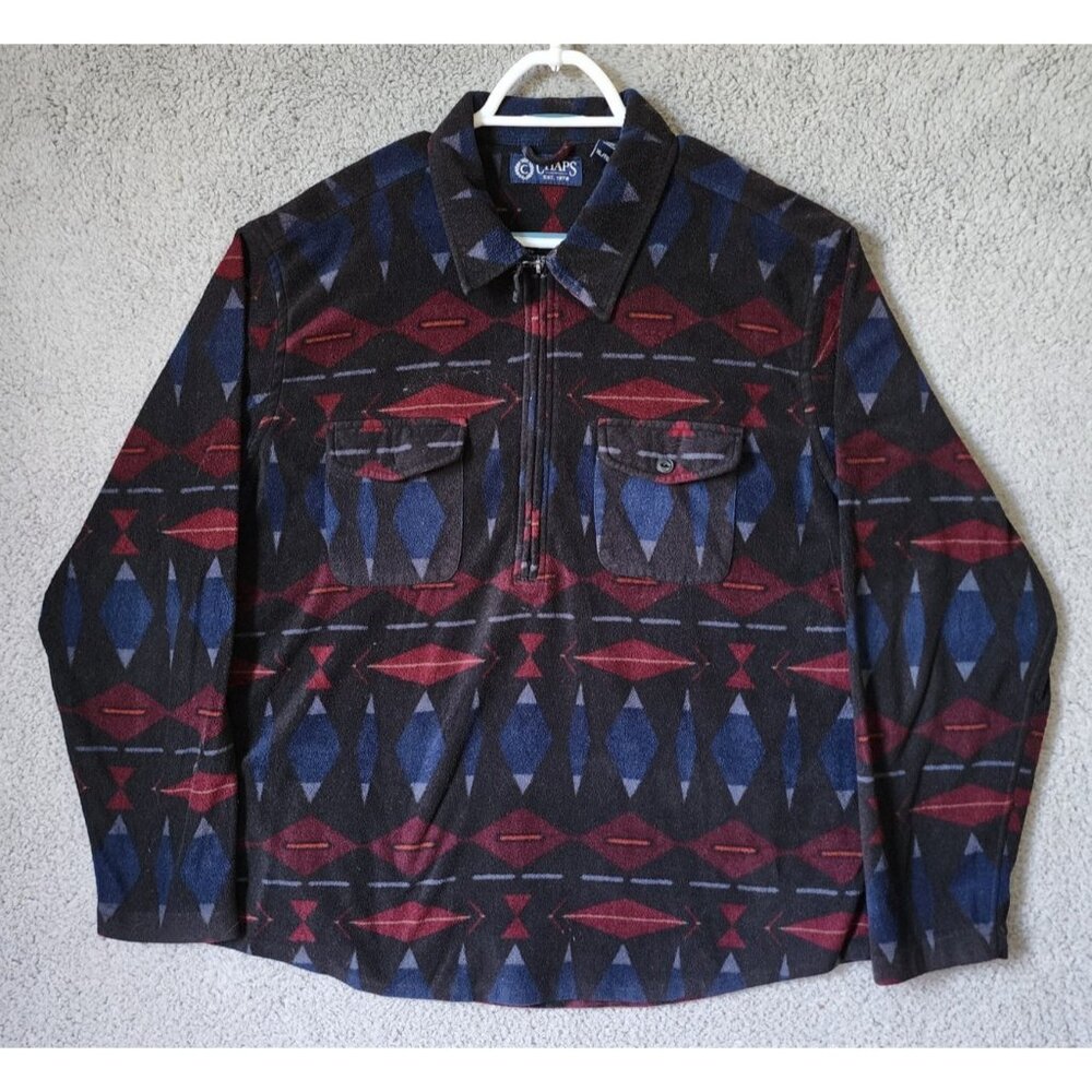 CHAPS‎ Size XL Tribal Native Aztec Print Half Zip Pocket Fleece Jacket Polyester